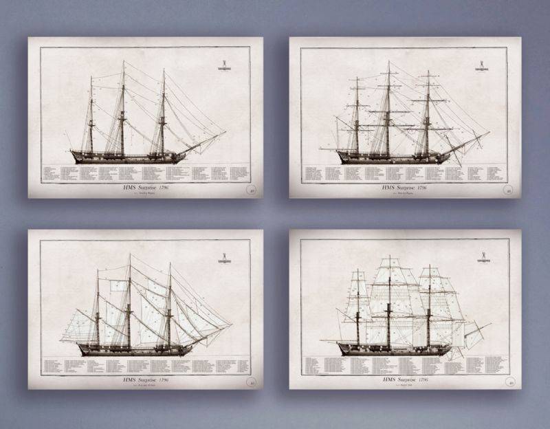 HMS Surprise 1796 by Tony Fernandes - set of 4 rigging prints